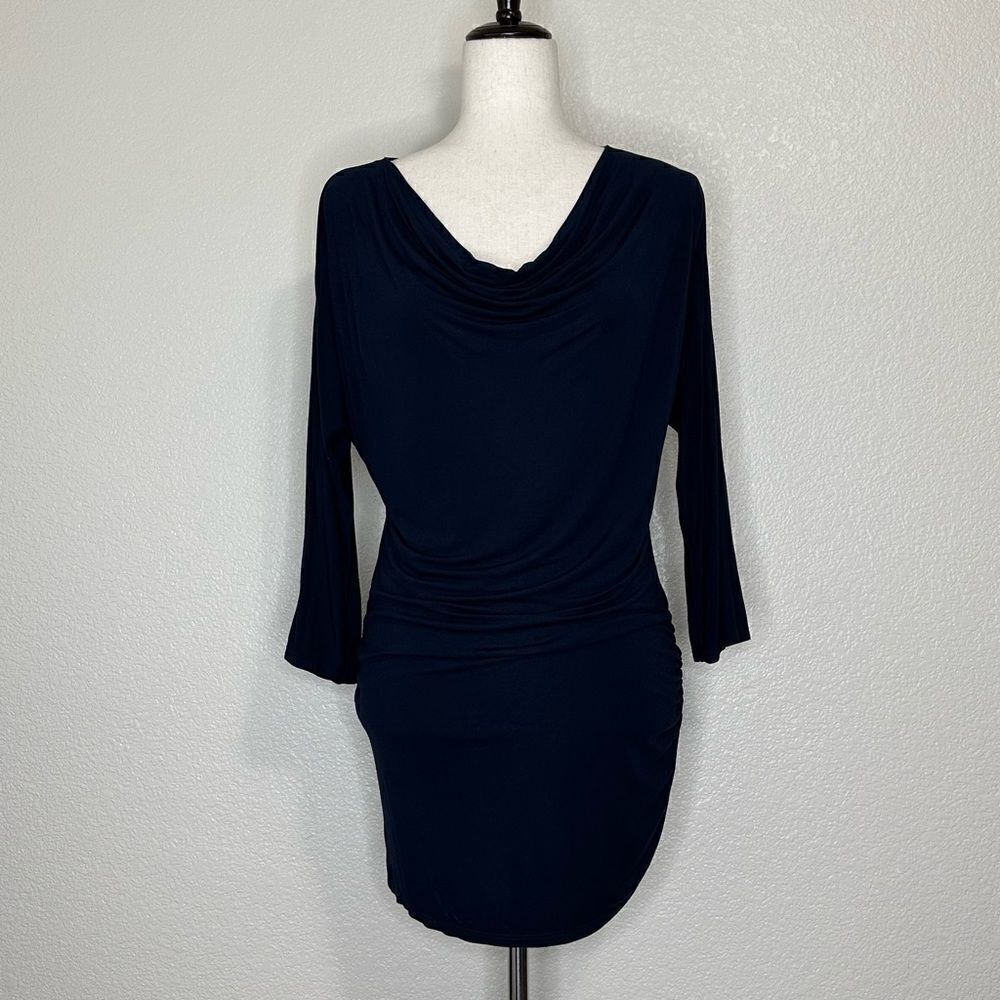 Michael Stars Cowl Neck Ruched Side Stretch Jersey Knit Tunic/Dress, Sz Large